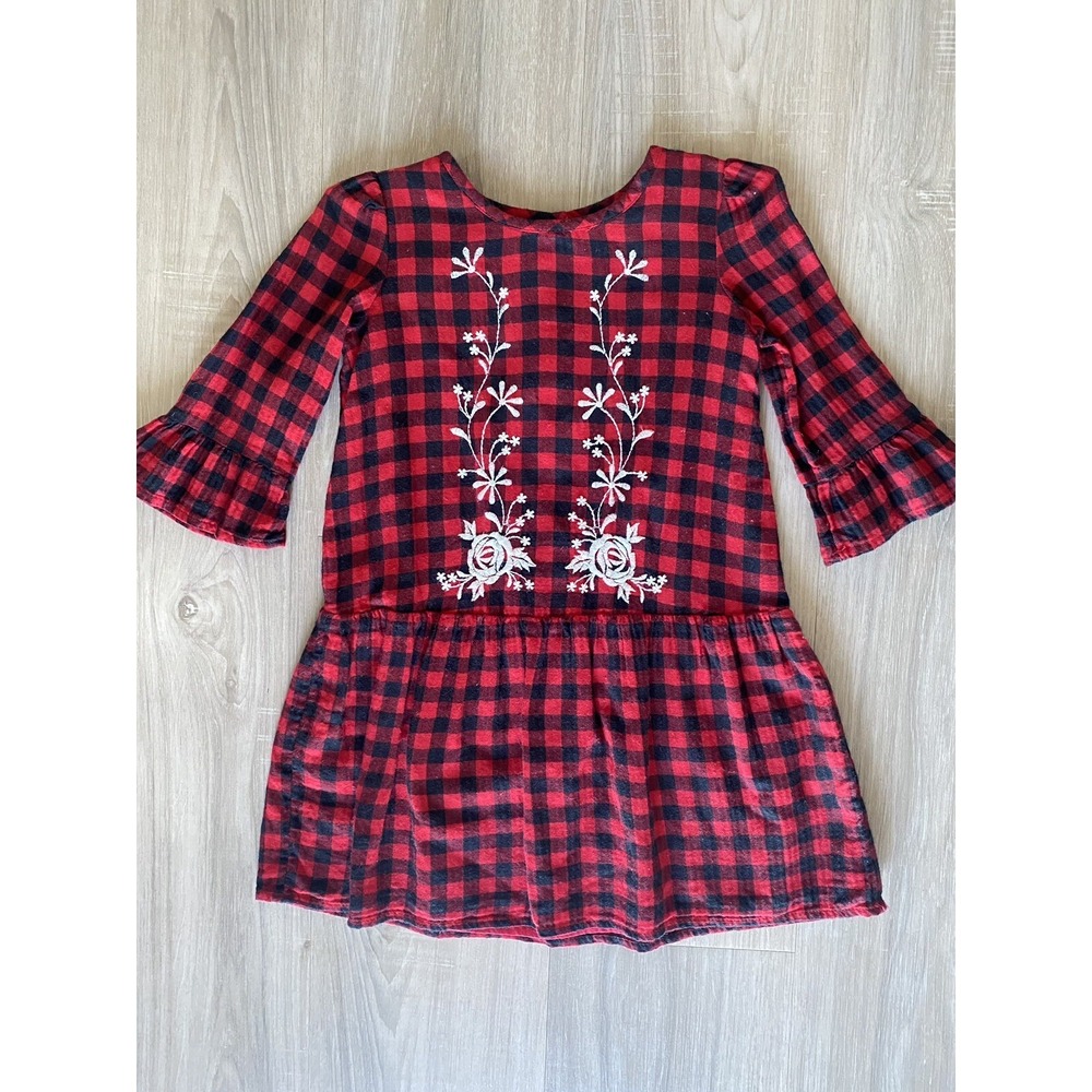 GAP KIDS Girls Red & Black Christmas Buffalo Plaid Long Sleeve Dress. Toddler 4